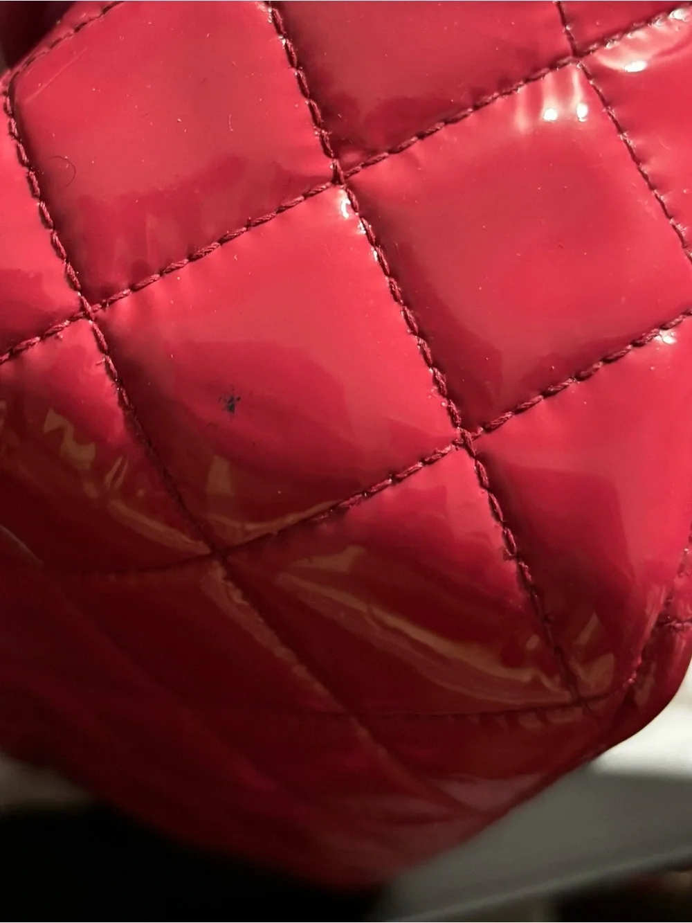 CHANEL Hot Pink Quilted Patent Leather Flap Shoulder Bag
